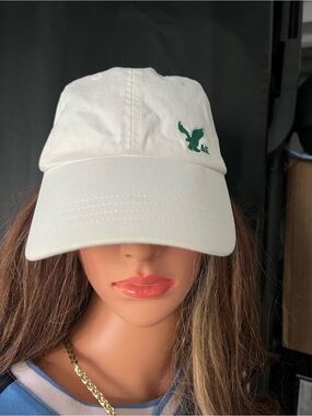 American Eagle Outfitters  White  Baseball Cap with Green Eagle Logo